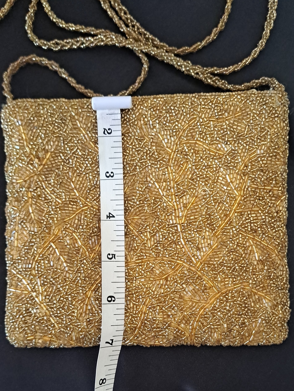 Vintage 1960s Gold Color Beaded Evening Crossbody Bag - Picture 4 of 8